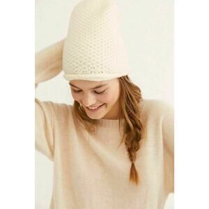 Free People Womens Dreamland Knit Beanie Hat One Size Ivory White NWT